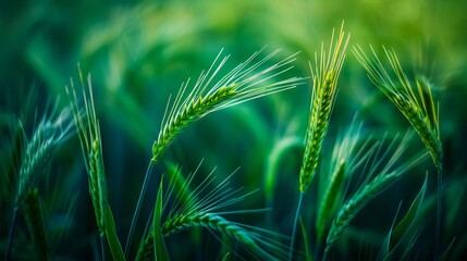 Fototapeta premium A close up of green wheat in a field.
