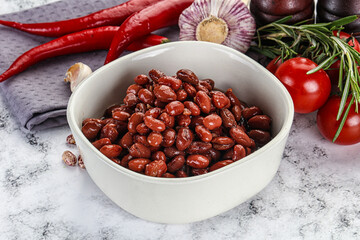 Red canned beans in the bowl