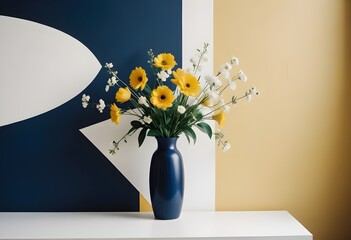Clean Aesthetic Scandinavian style table with decorations. Zen. Spiritual Vase and flowers. Modern, vibrant, tone on tone. 