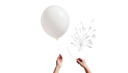 free balloon white fly lets hand up lightness wire wall blue finger air flying escape shadow minimal minimalist play concept conceptual abstract freedom weight room children leisure background fun