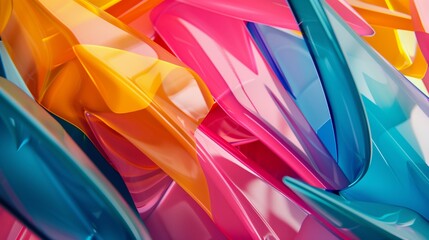 Vibrant plastic layers overlap at sharp angles in a colorful abstract design.