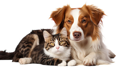 Cheerful Dog and Cat on Transparent Background.