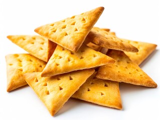 A pile of crackers on a white background.