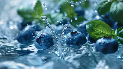 Vibrant Freshness: fruit and Basil Splashed in Crystal Clear Water