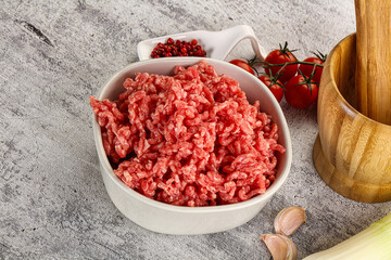 Minced beef meat in the bowl
