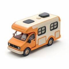 Naklejka premium Cute RV Recreational Vehicle Cartoon Clay Illustration, 3D Icon, Isolated on white background