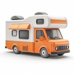 Cute RV Recreational Vehicle Cartoon Clay Illustration, 3D Icon, Isolated on white background