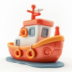 Cute Ship Cartoon Clay Illustration, 3D Icon, Isolated on white background