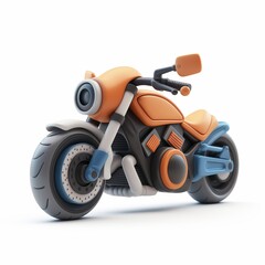Cute Motorcycle Cartoon Clay Illustration, 3D Icon, Isolated on white background