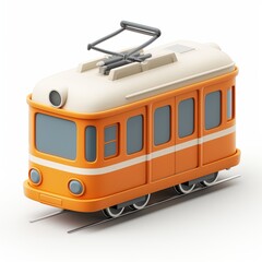 Cute Tram Cartoon Clay Illustration, 3D Icon, Isolated on white background