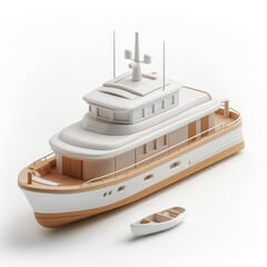 Cute Yacht Cartoon Clay Illustration, 3D Icon, Isolated on white background