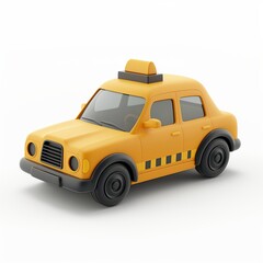 Cute Taxi Cartoon Clay Illustration, 3D Icon, Isolated on white background
