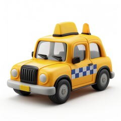 Cute Taxi Cartoon Clay Illustration, 3D Icon, Isolated on white background