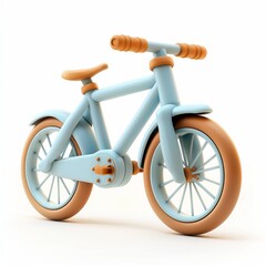 Cute Bicycle Cartoon Clay Illustration, 3D Icon, Isolated on white background