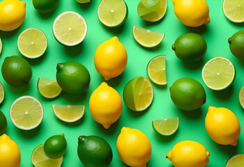  limes arranged in a creative pattern on a pastel green background