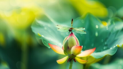 Dragonfly on lotus flower by yuan yi. - Powered by Adobe