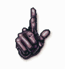 2d pixel art icons of a hand and middle finger raised, white background, black outline, simple design, pixel style