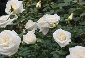 A view of White Roses in a garden