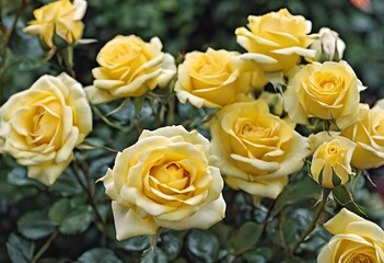 A view of Yellow Roses in a garden
