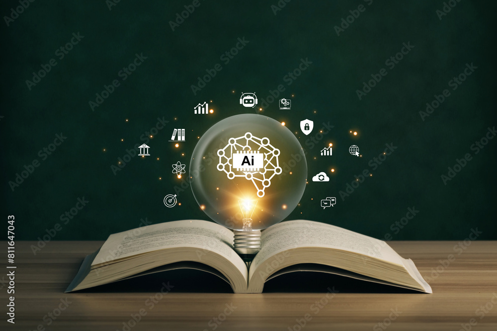 Aufkleber ai technology, artificial intelligence.machine learning, a light bulb with virtual artificial intell