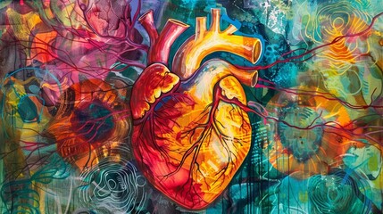 Mixed medium artwork showcasing modern medical science and advancements in treating heart disease