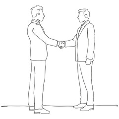One line drawing Deal between two businessmen. Handshake of two men. Partnership
