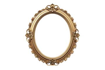 Antique round oval gold picture frame isolated on transparent background