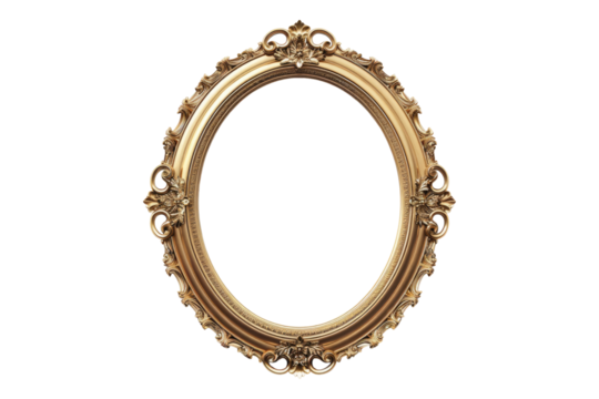 Antique round oval gold picture frame isolated on transparent background