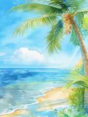 Fototapeta premium ヤシの木と青い海 Generative AI