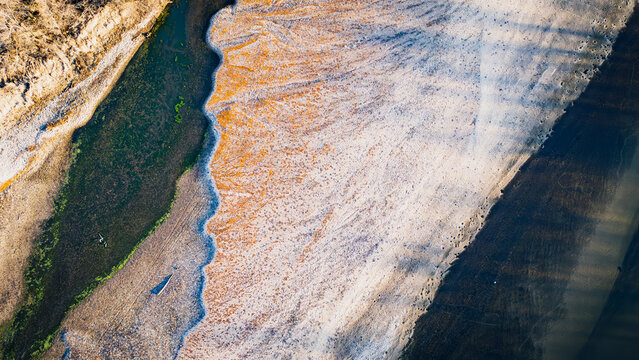 Aerial View of Textured Riverbank in Cedar Bluff, Iowa