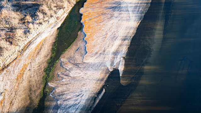 Dynamic Aerial View of River Textures at Cedar Bluff, Iowa