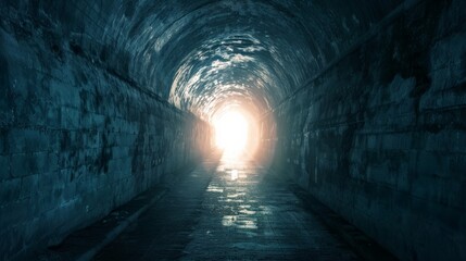 Dark tunnel with a bright light at the end