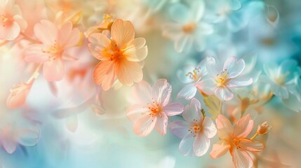 Blur of delicate flowers in pastel colors for background