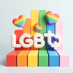 Colorful LGBT Text Blocks with Rainbow Hearts on Light Background
