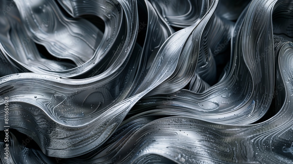 Poster intricate dark silver waves overlap in a mesmerizing close-up pattern.