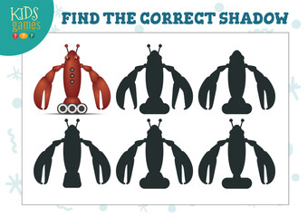 Obraz premium Find the correct shadow for cute cartoon humanoid robot educational preschool kids mini game. Vector illustration with 4 silhouettes for shadow matching puzzle