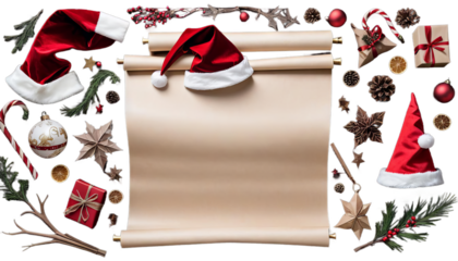 hat scroll santa christmas witch blank background design isolated white page paper retro wish list banner december decoration empty gift holiday letter manuscript message old parchment red rustic