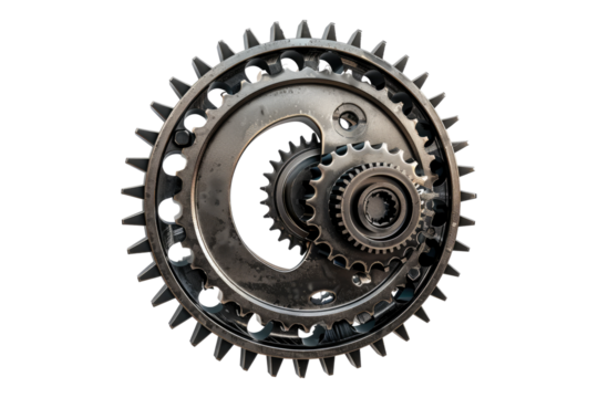 Gear wheels closeup isolated on transparent background