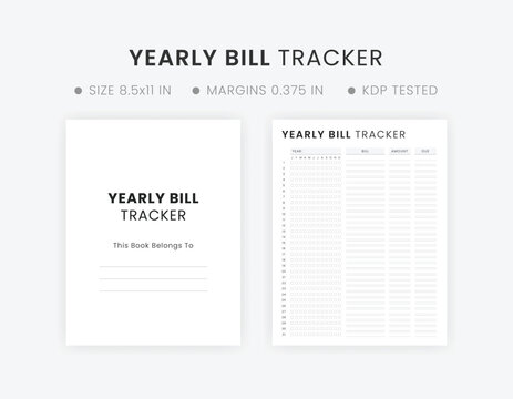 Printable Yearly Bill Tracker Template, Bill Payment Checklist Notebook, Bill Organizer, Finance Planner 