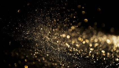 Sparkly gold glitter texture on a black background for a glamorous and elegant touch.