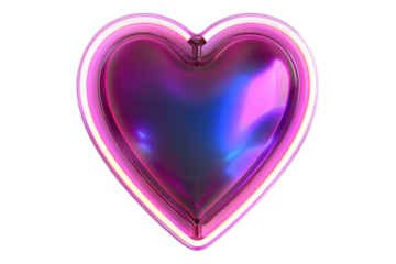Neon heart shaped futuristic sign frame isolated on transparent background