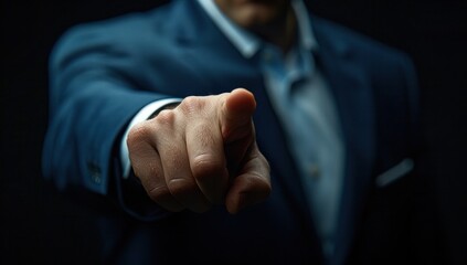 Fototapeta premium Against a backdrop of understated elegance, the businessman's hand reaches out to press the 'confirm' button, signaling a moment of triumph in the corporate arena.
