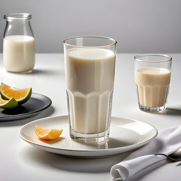 Glass cup of Turkish traditional drink ayran kefir or buttermilk made from yogurt healthy food
