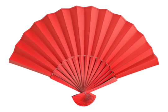 Red Chinese folding fan isolated on transparent background