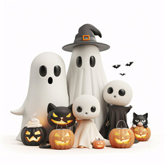 Ghost character. Halloween scary ghostly monster, dead boo spook and cute funny boohoo spooky fly anima or horror curious devil phantom costume isolated cartoon.