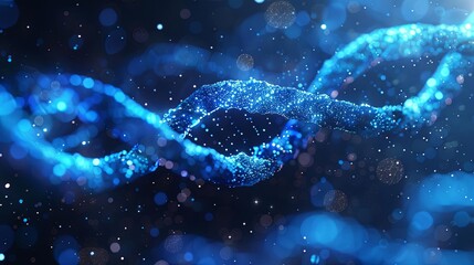 Blue glowing DNA double helix. Abstract illustration of genetic material.