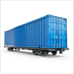 Railway container car, isolated white background.