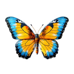 Obraz premium Beautiful blue yellow butterfly. Generative AI.