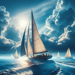 Boat in the sea with clouds