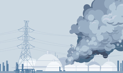 Toxic smoke from industrial factories floating in the air. Causing pollution, destroying the environment And the health of the population of large cities, Vector illustration and flat design.